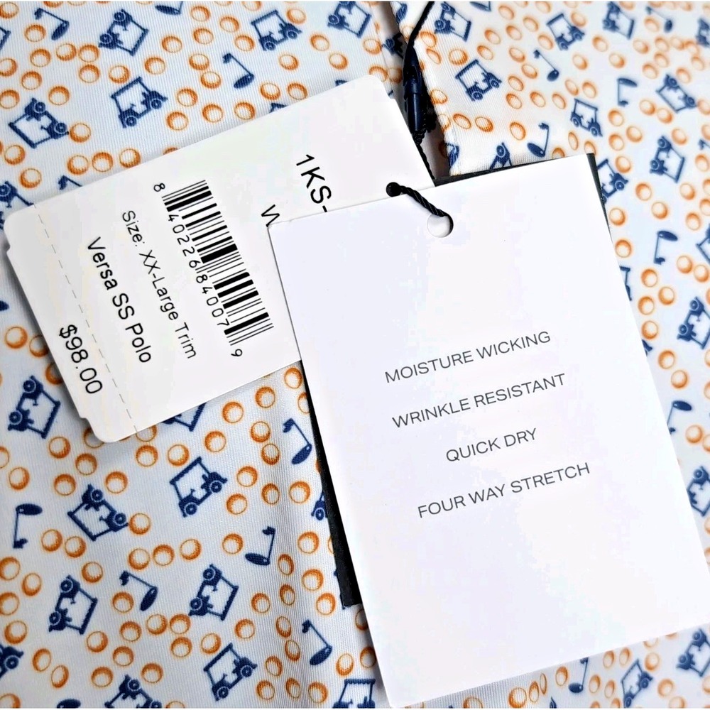 NEW Mizzen+Main Versa Polo Shirt Trim Mens XXL White/Blue/Orange Golf Cart NWT - Picture 8 of 10